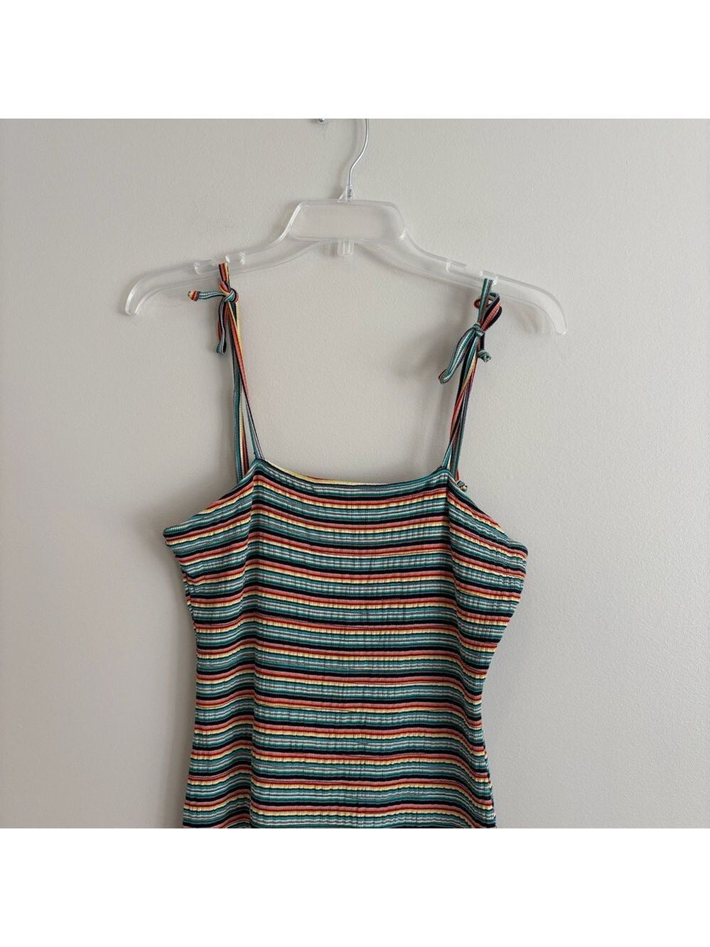 Betsey Johnson Tie Straps Striped Ruffle Multicolor Knit Mini Dress Size M - Picture 2 of 7